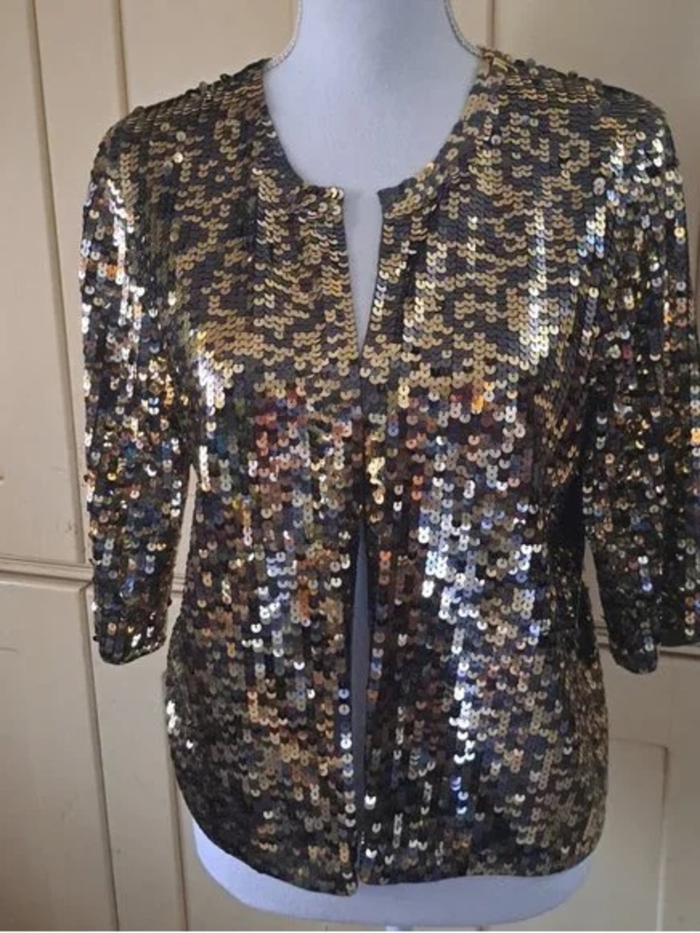 525 America Women's Gold and Olive Green Sequin  Cardigan Sz M